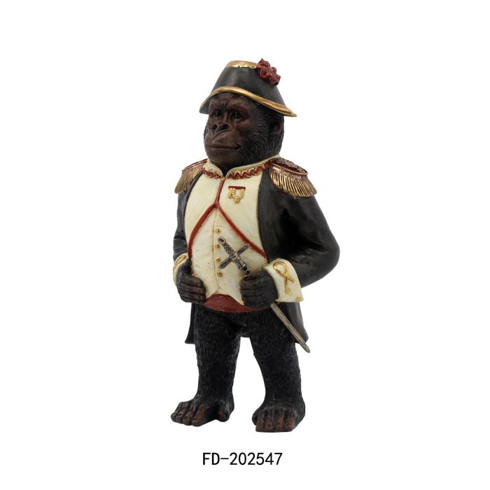 DKD Home Decor Figura Decorativa de Resina Gorila Napoleón Estilo Colonial Negro y Blanco 12x16.5x32 cm