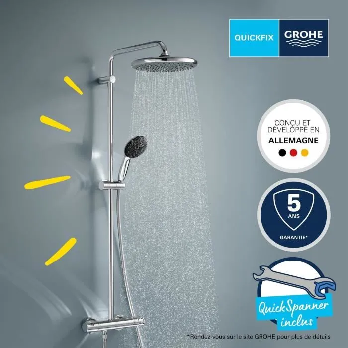 Grohe 26677001 Columna de ducha termostática Vitalio Start System 250, Cromo, Ahorro de agua Grohe 26677001 Columna de ducha termostática Vitalio Start System 250, Cromo, Ahorro de agua