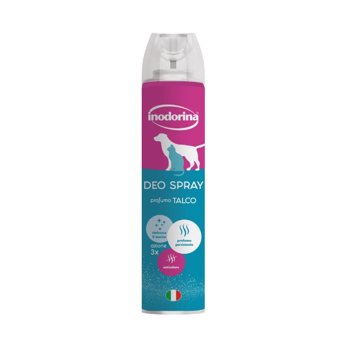Inodorina Deo Spray Talco 300 ml para Perros y Gatos. Solución Desodorante, Refrescante e Higienizante para Pelaje, Neutraliza Olores
