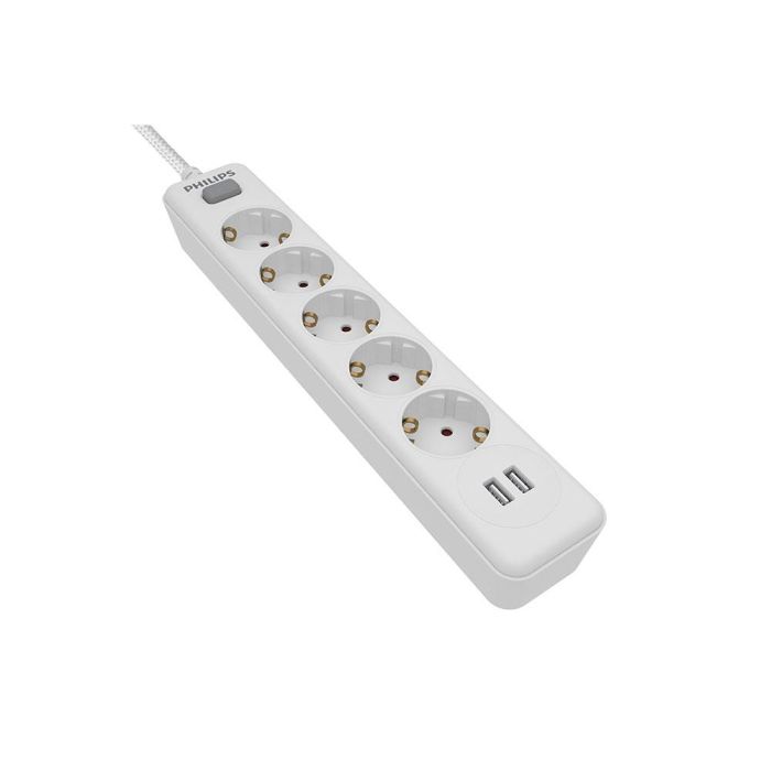 Philips Spn3052wa/10 Base Múltiple 5 Tomas Schuko con Interruptor y 2 USB a 2.4A, Cable 2m, Blanco 0 Philips Spn3052wa/10 Base Múltiple 5 Tomas Schuko con Interruptor y 2 USB a 2.4A, Cable 2m, Blanco 0