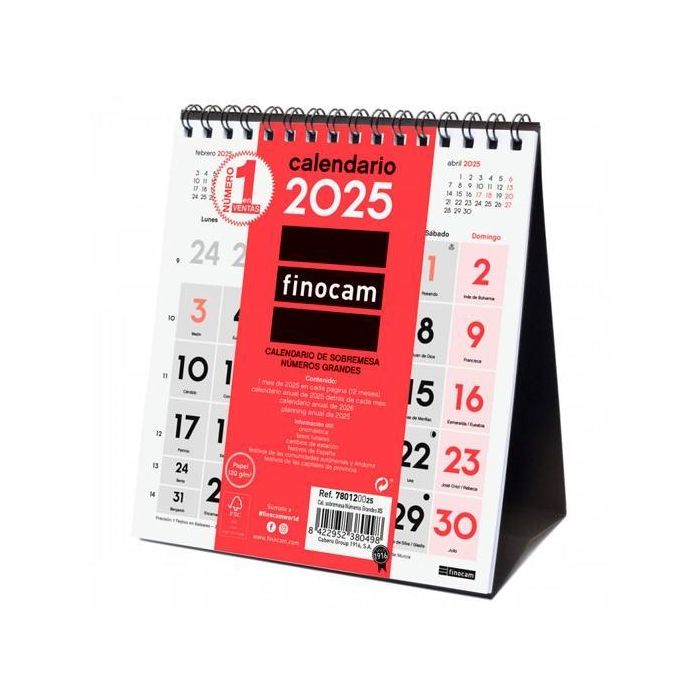 Finocam Calendario De Sobremesa Números Grandes XS-140x150 mm Neutro 2025 Finocam Calendario De Sobremesa Números Grandes XS-140x150 mm Neutro 2025