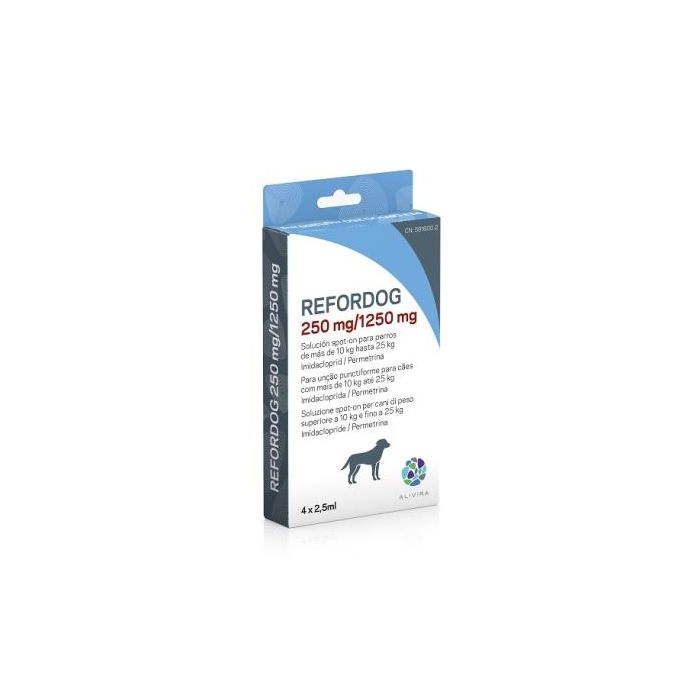 Refordog 250 mg-1250 mg Spot-on para Perros 10-25 kg, 4 pipetas x 2,5 mL