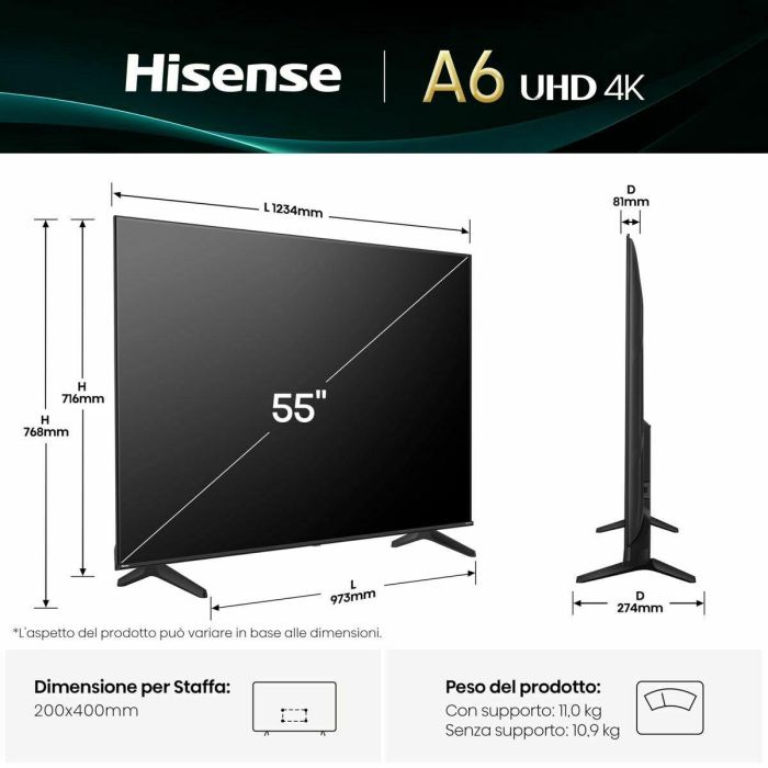 Smart TV Hisense 55A6Q        55 55" 4K Ultra HD LED HDR D-LED 3