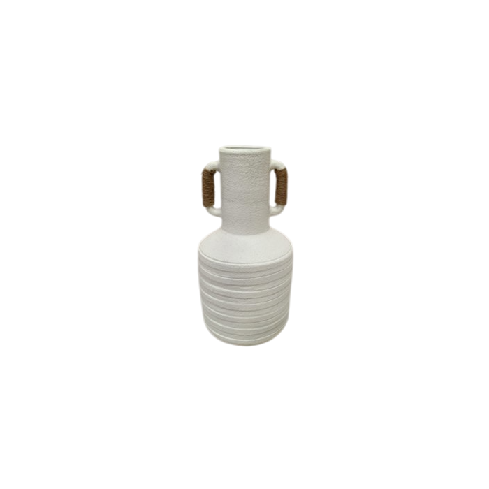 DKD Home Decor Jarrón Urban de Terracota y Ratán Blanco y Marrón Claro 23 x 45 x 23 cm con Asas