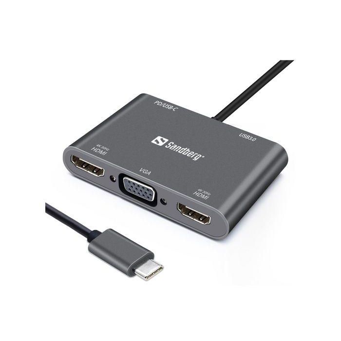 Sandberg 2xHDMI+1xVGA+USB+PD USB-C Dock Multi-Monitor con Puerto de Carga para Portátil 0 Sandberg 2xHDMI+1xVGA+USB+PD USB-C Dock Multi-Monitor con Puerto de Carga para Portátil 0