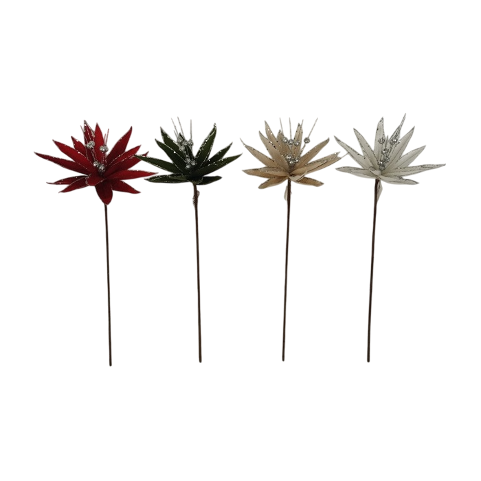 DKD Home Decor Rama de Navidad Tradicional con Flor, 60 cm de Alto, Verde Burdeos - 12 Unidades de Poliéster Surtidas