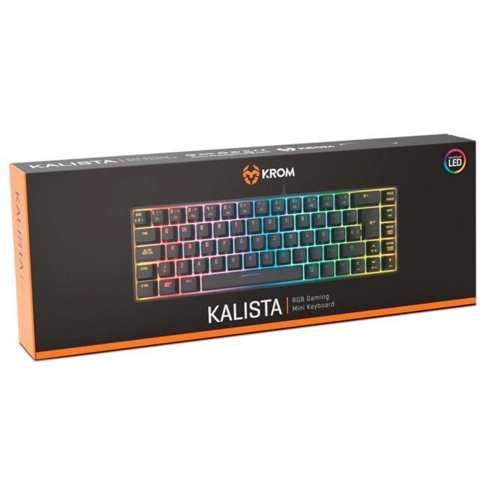 Krom NXKROMKALISTASP Teclado Gaming Kalista de Membrana, Diseño 62% Mini, RGB Rainbow, N-19 Anti-ghosting, 68 Teclas, Modo Juego, USB 2