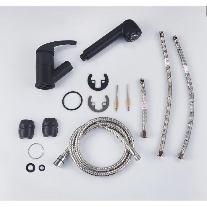 Edouard Rousseau AAAPS00243 Grifo Monomando Lavabo BAGO, Ducha Extraíble 2 Chorros, Negro Mate, Diseño Clásico 3