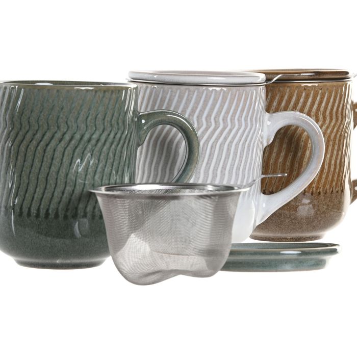 Mug Infusiones Moderno DKD Home Decor Beige Verde 8.5 x 10.5 x 12 cm (6 Unidades) 1
