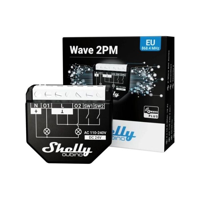 Shelly Wave 2PM Relais max. 16A 2 Canales Unterputz con Función de Medición 2