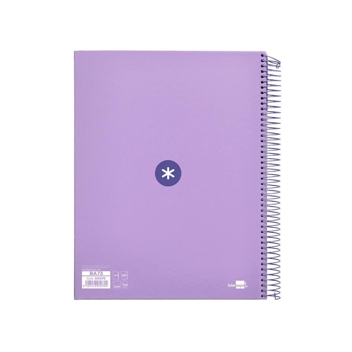 Cuaderno Espiral A4 Micro Antartik Tapa Forrada 120H 90 gr Cuadro 5 mm 5 Bandas 4 Taladros Color Lavanda 3