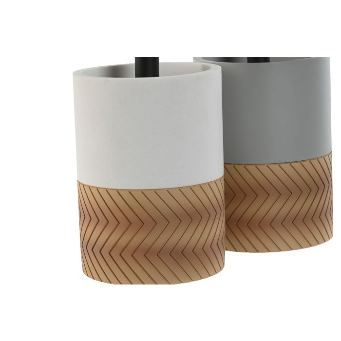 DKD Home Decor Escobillero Resina Blanco Gris Natural 9.5 x 37 x 9.5 cm (2 Unidades) 1