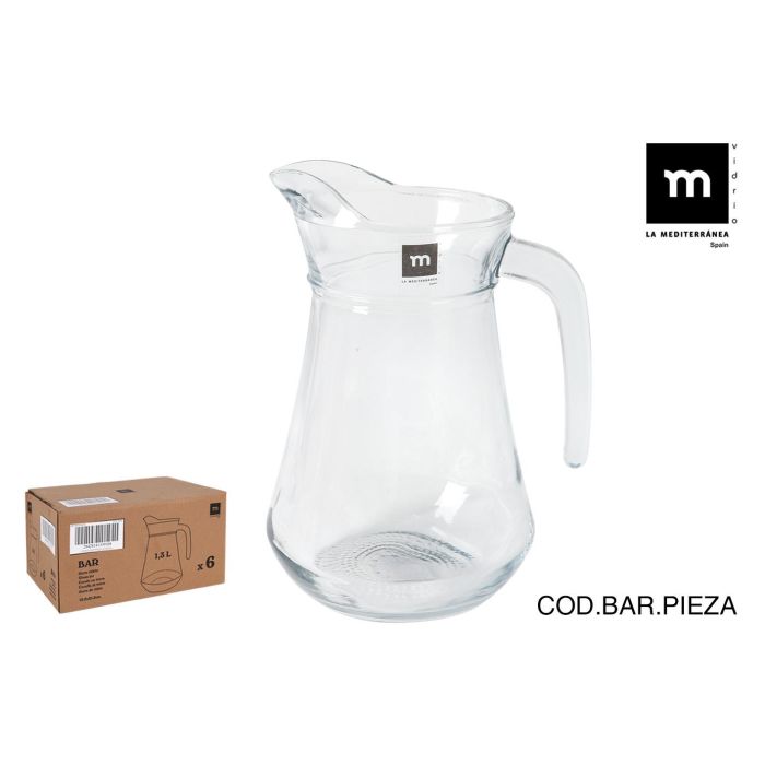 La Mediterranea Jarra de Vidrio Colección Bar, capacidad de 1300 ml (1.3 L). Medidas de 15 x 11.5 x 21 cm. (6 Unidades) La Mediterranea Jarra de Vidrio Colección Bar, capacidad de 1300 ml (1.3 L). Medidas de 15 x 11.5 x 21 cm. (6 Unidades)
