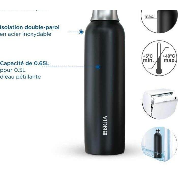 Brita BRI4006387118488 Botella para Refresco TRIO Acero Inoxidable 0,65 L Negro 1 Brita BRI4006387118488 Botella para Refresco TRIO Acero Inoxidable 0,65 L Negro 1