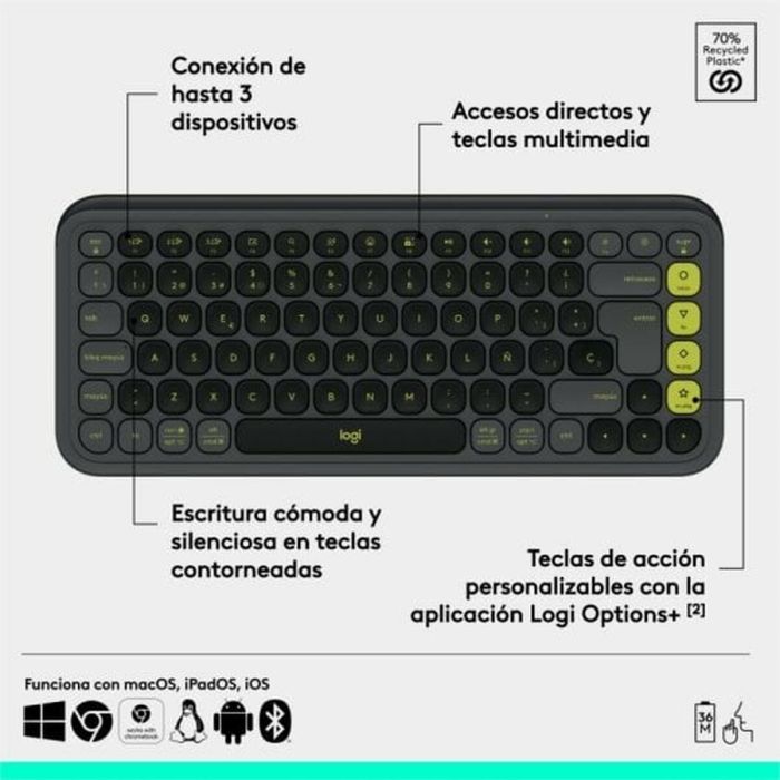 Teclado Inalámbrico Logitech Gris Qwerty Español QWERTY 4