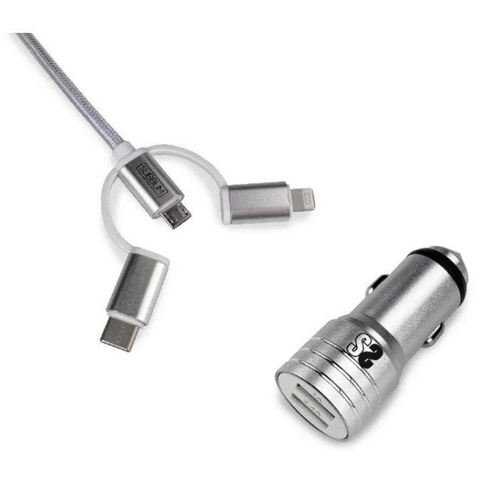 SUBBLIM Cargador coche Dual Alum 2.4A + Cable 3 in1 Silver SUBBLIM Cargador coche Dual Alum 2.4A + Cable 3 in1 Silver