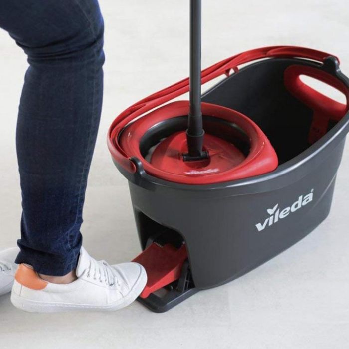 Vileda Set Turbo Smart - Fregona con Palo de Tres Piezas y 100% Microfibra, Capacidad 5L, 46.6x26.6x24.6cm, Gris/Rojo 4