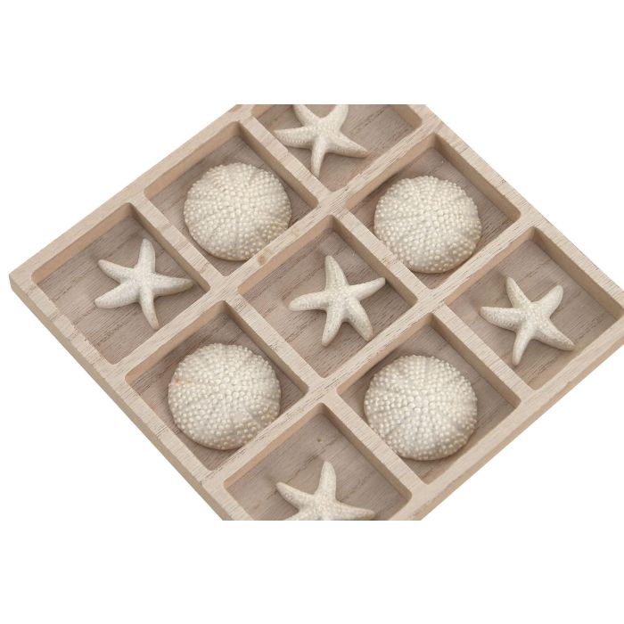 DKD Home Decor Juego de Mesa Mediterraneo 3 en Raya MDF y Resina Natural Blanco 20 x 20 x 1.7 cm (6 Unidades)