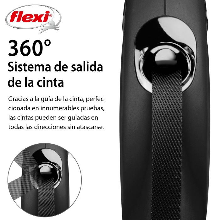 Flexi New Classic Correa Retráctil de Cinta Negra Talla S 5m para Perros Pequeños 2