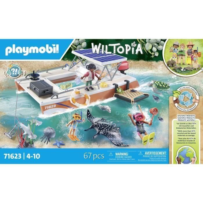 PLAYMOBIL 71623 Wiltopia Plataforma Análisis Arrecife Sostenible Juguete Catamarán Solar con Lupa y Accesorios +4 años 5