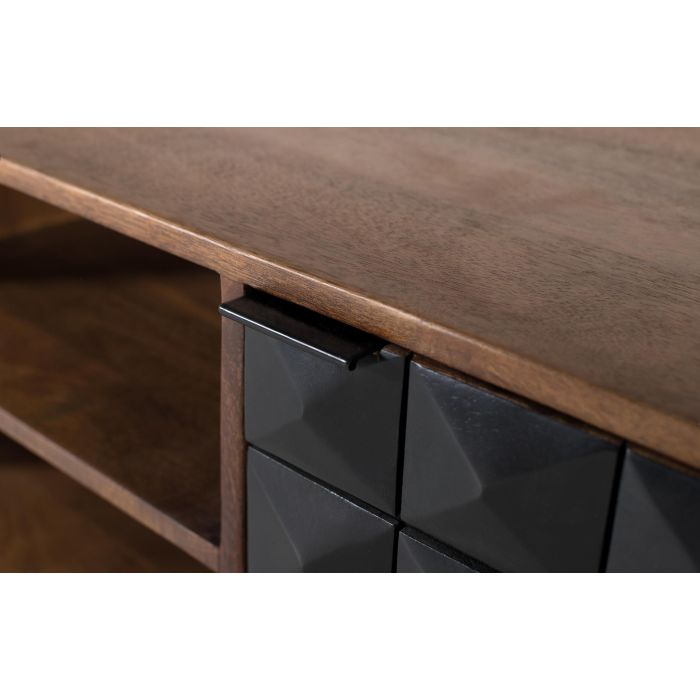 Giner y Colomer Mueble TV Madera Mango 150 cm Patas Doradas Estantería Abierta Puertas Negras 4 Giner y Colomer Mueble TV Madera Mango 150 cm Patas Doradas Estantería Abierta Puertas Negras 4