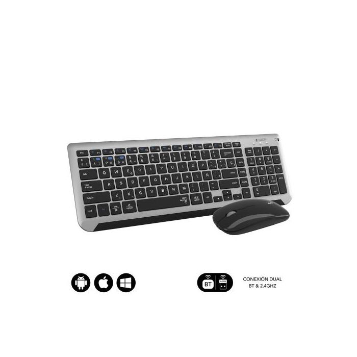 SUBBLIM Teclado con Ratón Bluetooth + 2.4G Combo Dual Prestige Extendido Gris/Negro 1