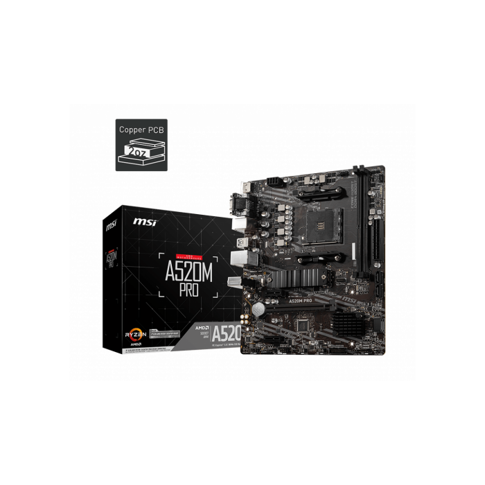 MSI Placa Base A520M PRO AMD A520 Socket AM4 Micro ATX DDR4 para AMD Ryzen 3000 Series MSI Placa Base A520M PRO AMD A520 Socket AM4 Micro ATX DDR4 para AMD Ryzen 3000 Series