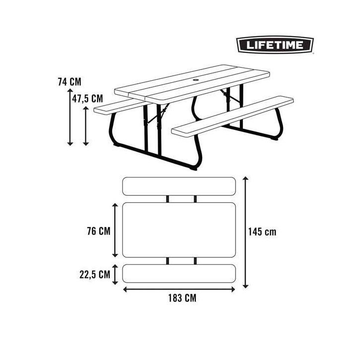 Mesa Plegable Lifetime Madera Marrón Pícnic Acero Plástico 183 x 74 x 145 cm 2