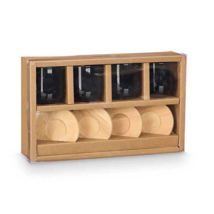 Kinvara Set 4 Vasos de Café de Porcelana Negra con Posavasos de Bambú, Capacidad 95 ml, Taza 5.5x6.5 cm, Posavasos 8x1 cm (12 Unidades) 2 Kinvara Set 4 Vasos de Café de Porcelana Negra con Posavasos de Bambú, Capacidad 95 ml, Taza 5.5x6.5 cm, Posavasos 8x1 cm (12 Unidades) 2