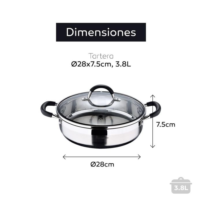 Masterpro Tartera Foodies BGMP-1503-BK Acero Inoxidable 18/10 con Tapa Ø28 x 7,5 cm 3,8L Apta Inducción 5