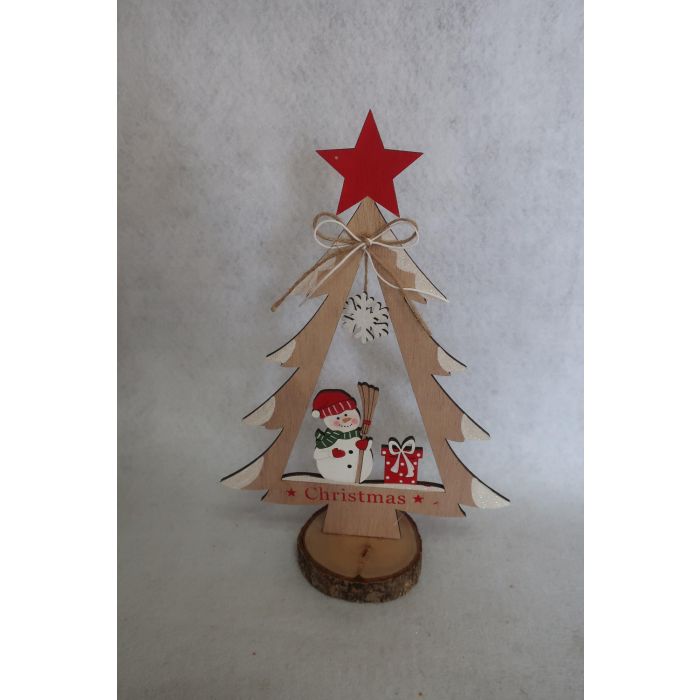 DKD Home Decor Figura Decorativa Árbol de Navidad Tradicional MDF Colores Rojo y Natural 21x8x31.5 cm (Pack 6 Unidades)