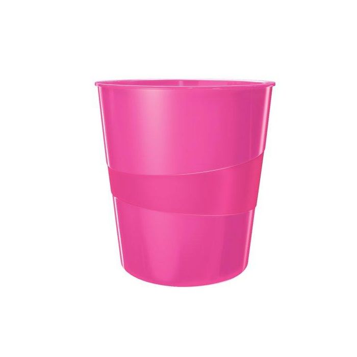 Papelera Plastico Cerrada Leitz Wow 15L Fucsia