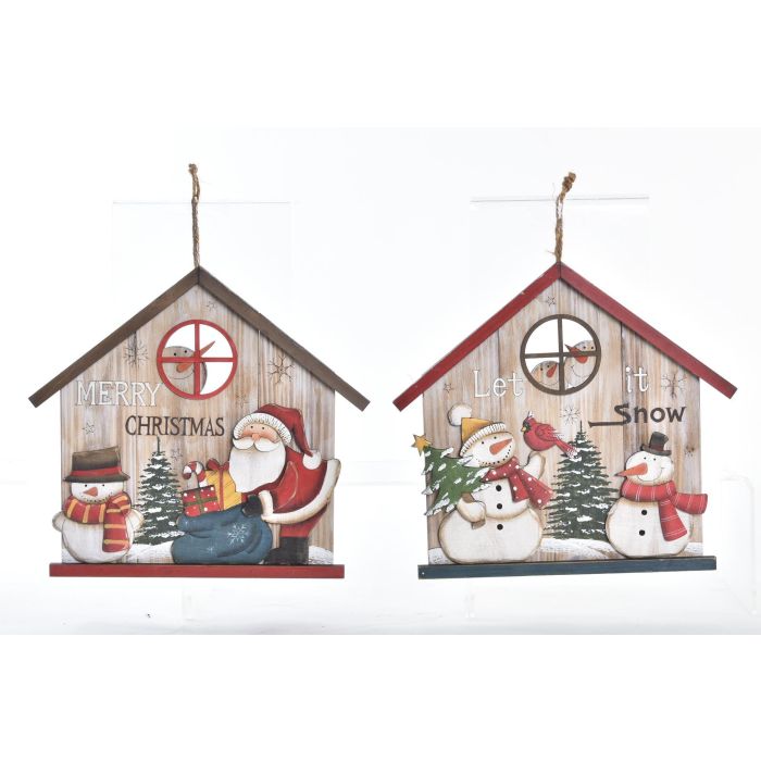 DKD Home Decor Decoración Colgante Navidad Tradicional de Madera Rojo Verde 2x28x30cm (Set de 6 Unidades Surtidas)