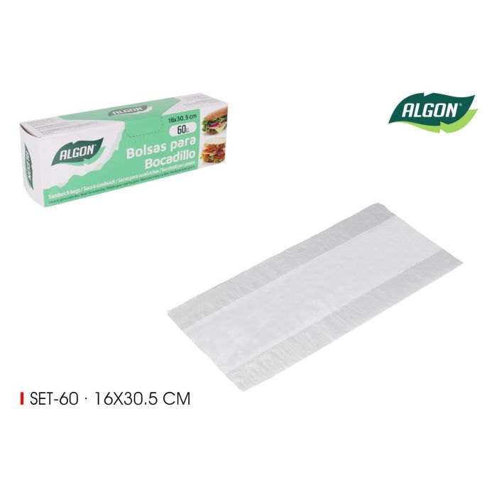 Set de 60 bolsas para bocadillo 16x30.5 cm Algon (24 Cajas) Set de 60 bolsas para bocadillo 16x30.5 cm Algon (24 Cajas)