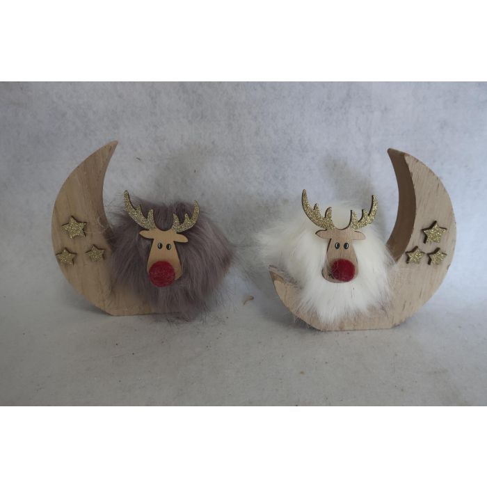 DKD Home Decor Figura Navidad Alpina MDF Poliéster Modelos Reno Luna Surtido Colores Blanco Gris Dorado 8x13.5x13 cm Pack 12 Unidades