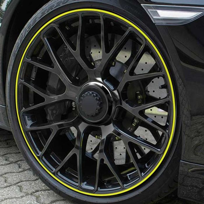 Foliatec FO34394 Tiras Adhesivas Pin Striping para Llanta Amarillo Neón 6mm x 8.6m, Incluye Ayuda de Montaje para 4 Llantas 4