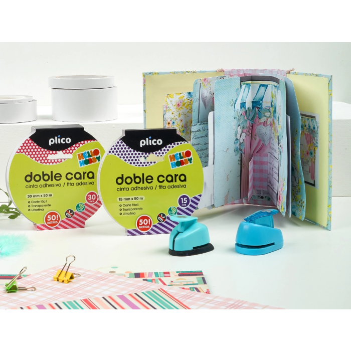 Plico Cinta Adhesiva Doble Cara Transparente 20 mt x 30 mm para Textil, Goma EVA, Cartón, Papel, Uso Escolar 4