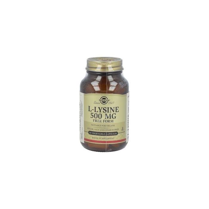 SOLGAR L-Lisina 500 mg, 50 Vegicaps. Apoya el Sistema Inmunológico y Absorción de Calcio. Apto para Veganos
