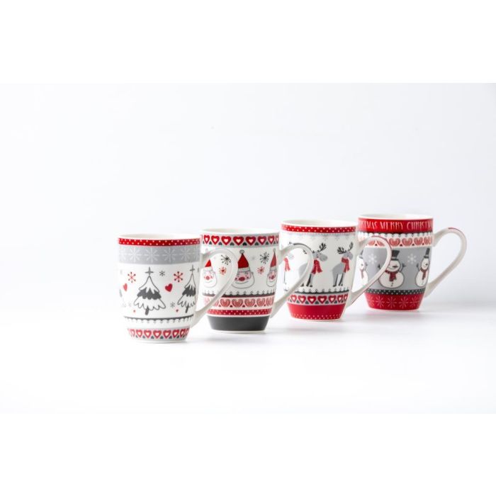 Mug Navidad Tradicional DKD Home Decor Rojo Gris 8 x 10.5 x 12 cm (12 Unidades) 1
