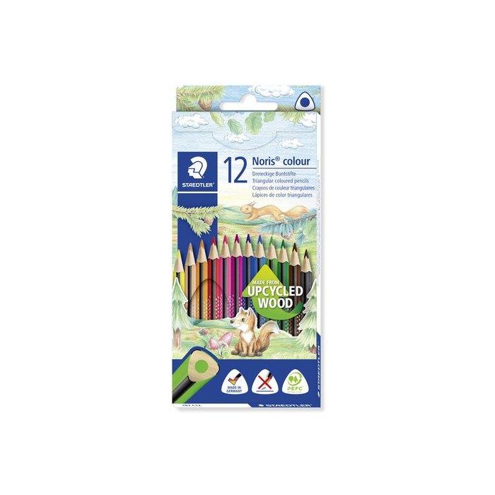 Staedtler Lápices de Colores Noris Colour Slim Triangular, Madera, Certificado PEFC, Caja de 12 Colores Surtidos
