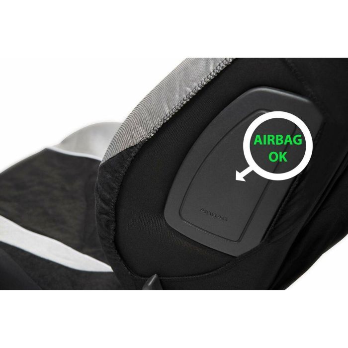 WRC Fundas Asientos Coche Rallye Cover Set Terciopelo Negro Malla Plateada Compatible Airbag Lateral 3