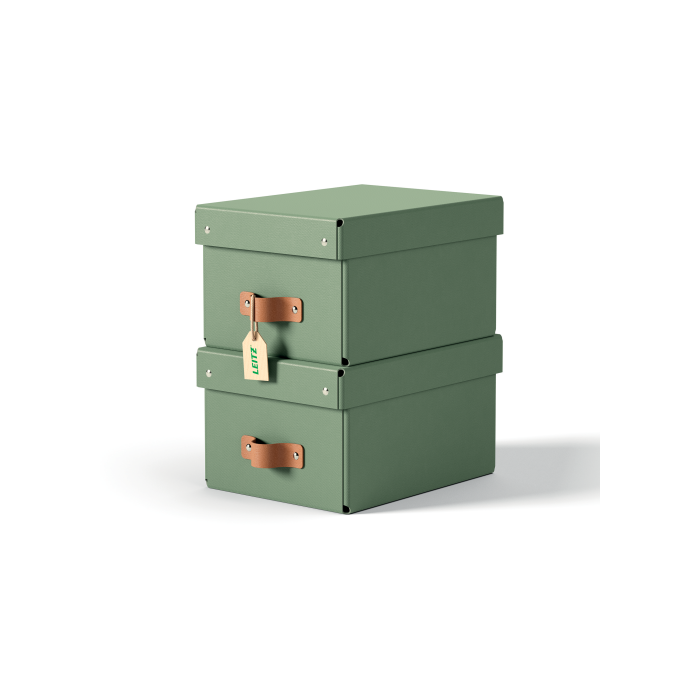 Leitz 61470050 Pack 2 Cajas de Almacenamiento de Cartón Pequeña Formato A5 Color Verde, 7L, Tapa Extraíble y Asa de Transporte
