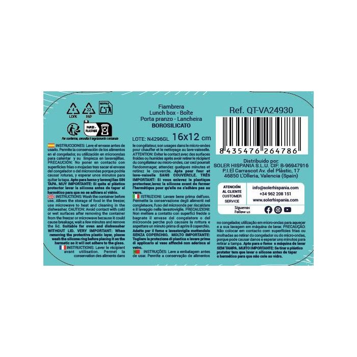 Quttin Fiambrera Rectangular con Tapa al Vacío 16x12 cm 375 cc (12 Unidades) 9