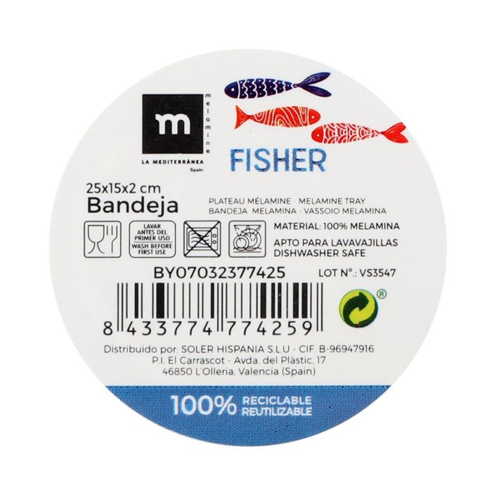 Bandeja Melamina Brillo Fisher 25x15x2 cm La Mediterranea (12 Unidades) 1 Bandeja Melamina Brillo Fisher 25x15x2 cm La Mediterranea (12 Unidades) 1