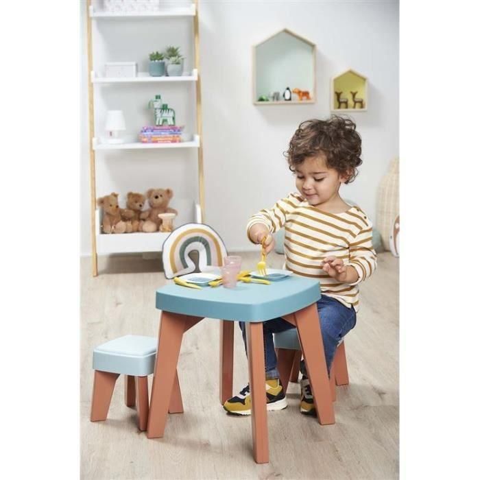 Ecoiffier Mesa de Comedor Infantil con 2 Taburetes, Juego de 13 Piezas, Vert Azur Eco-responsable para +18 meses 1