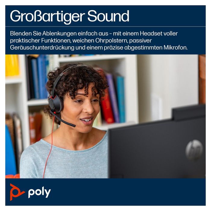 HP Poly Blackwire 5220 Auriculares USB-C + 3.5mm Plug + Adaptador USB-C/A Negros (207586-201/207576-201) 4