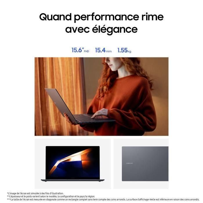 Portátil Samsung Galaxy Book4 de 15,6 pulgadas, Intel Core i5U, 8 GB de RAM, SSD de 256 GB, gráficos Intel, AZERTY, color gris. 3