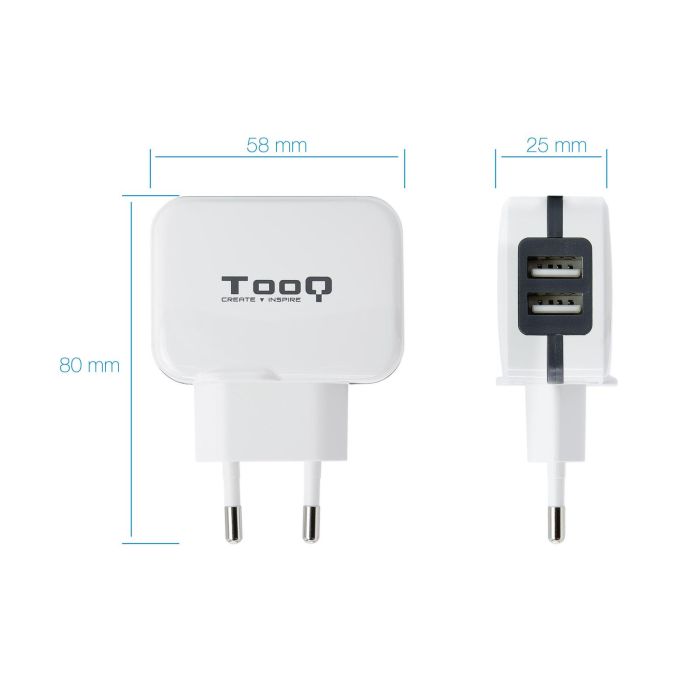 Cargador de Pared TooQ TQWC-1S02WT/ 2xUSB/ 17W 1 Cargador de Pared TooQ TQWC-1S02WT/ 2xUSB/ 17W 1