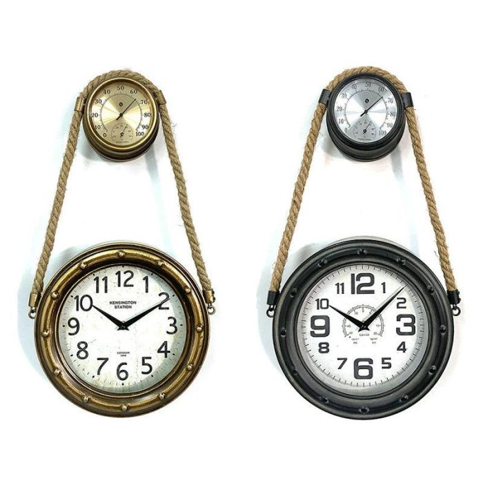 DKD Home Decor Reloj de Pared Vintage Dorado y Negro de Hierro y Cristal - Dimensiones 8x50x28.5 cm (Set de 2 Unidades)