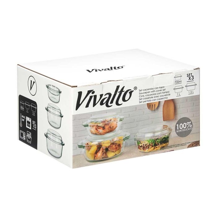 Set 3 Cacerolas Borosilicato 700 1000 1500Ml Vivalto 24X14CM (4 Unidades) 2 Set 3 Cacerolas Borosilicato 700 1000 1500Ml Vivalto 24X14CM (4 Unidades) 2